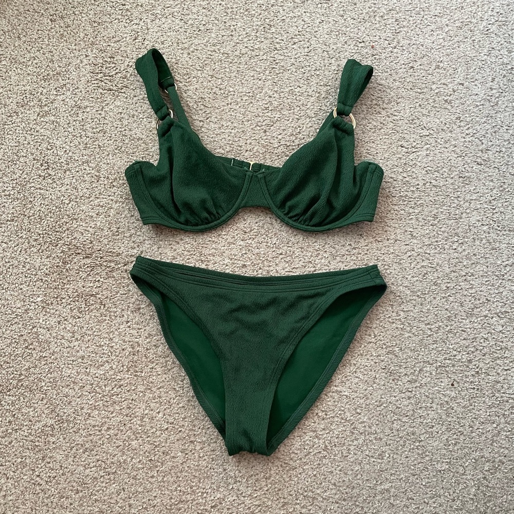 Shade and Shore green textured underwire bikini high rise small bottom 32DD top